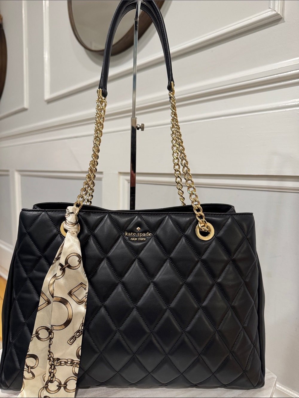 Kate Spade Bag Emerson Place Quilted Black Leather Shoulder Tote Bag - Picture 4 of 17